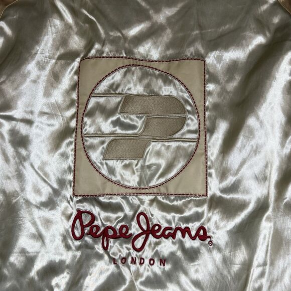 VTG Pepe Jeans London Bomber Varsity Jacket Reversible Gold Satin Women’s LARGE - Picture 10 of 15